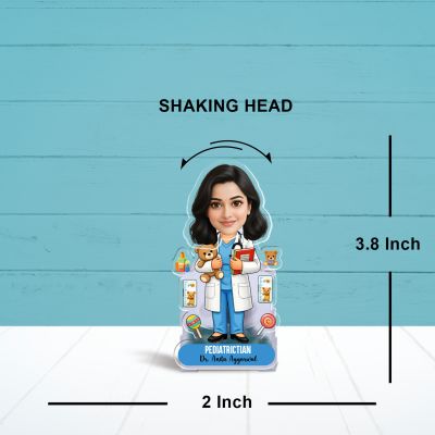 Personalized Pediatrician Doctor Caricature Standee Female Pediatric Doctor Photo Figurine Ideal Gift for Child Specialists Healthcare Professional Gift Battery Powered Moving Head